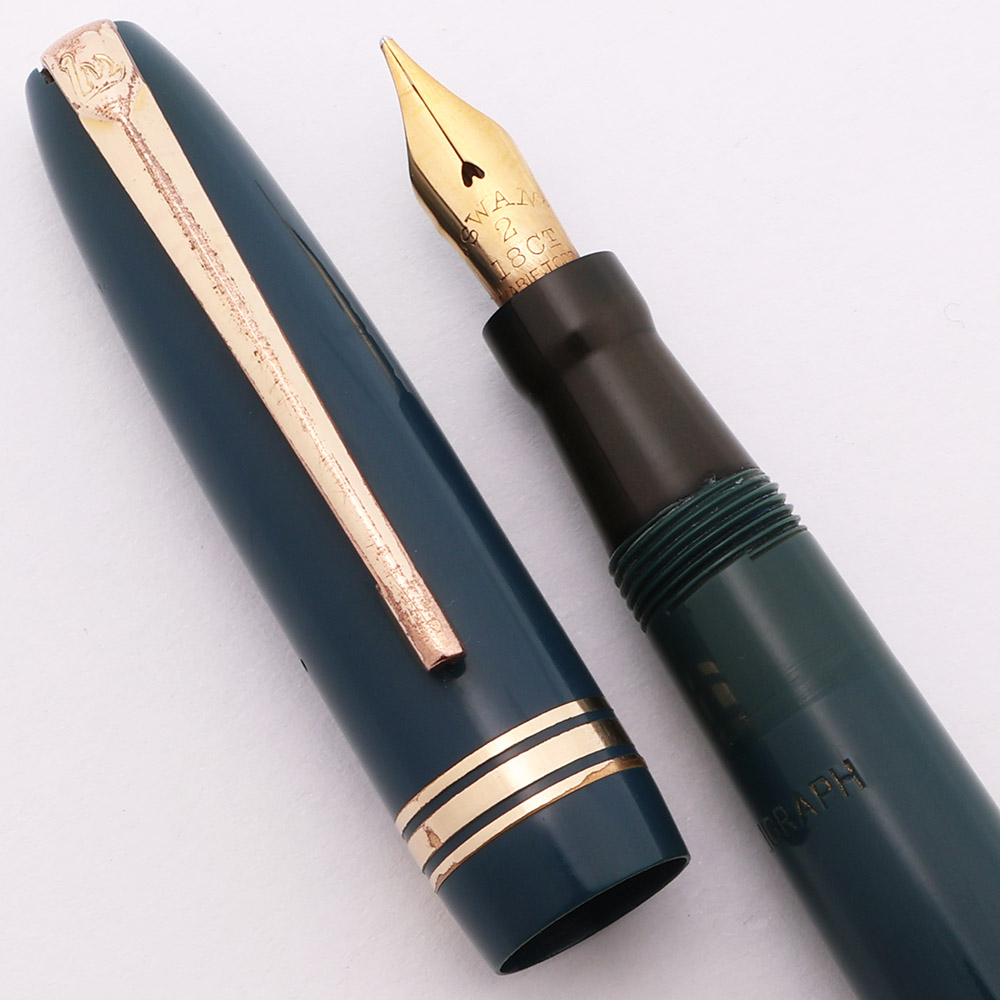 Mabie Todd Swan UK Calligraph (1950s) - Teal w/GT, Twist Fill, 18k